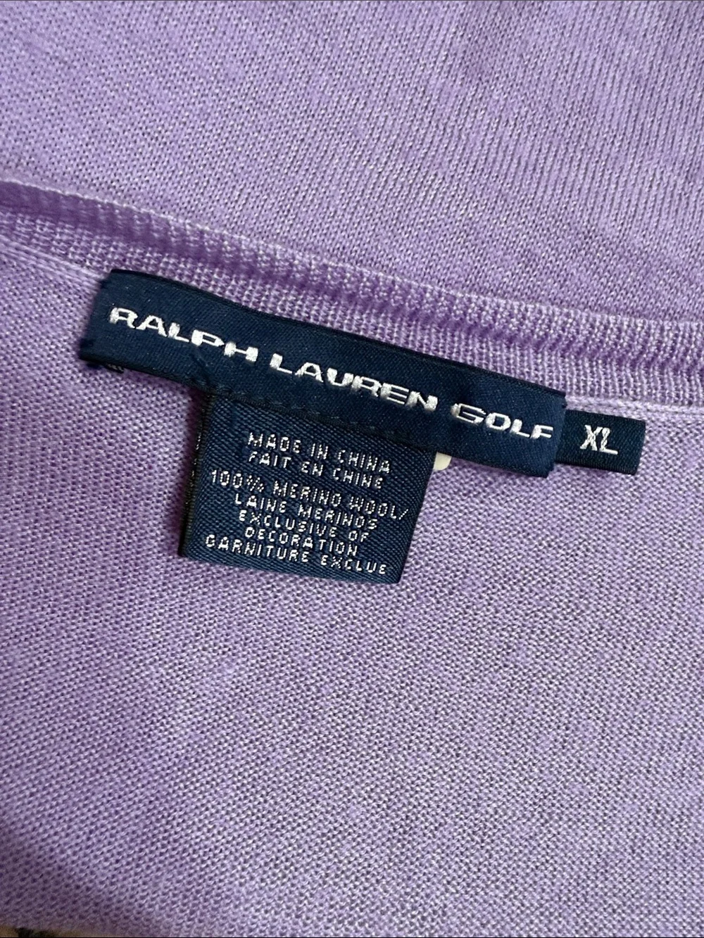 Ralph Lauren Golf Women’s Lavender V- Neck 100% Merino Wool Sweater Size Large